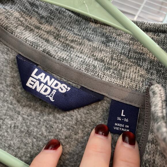 Lands End Womens Gray Fleece Quarter Zip Pullover Jacket Size L Oversized Layers - Picture 5 of 12